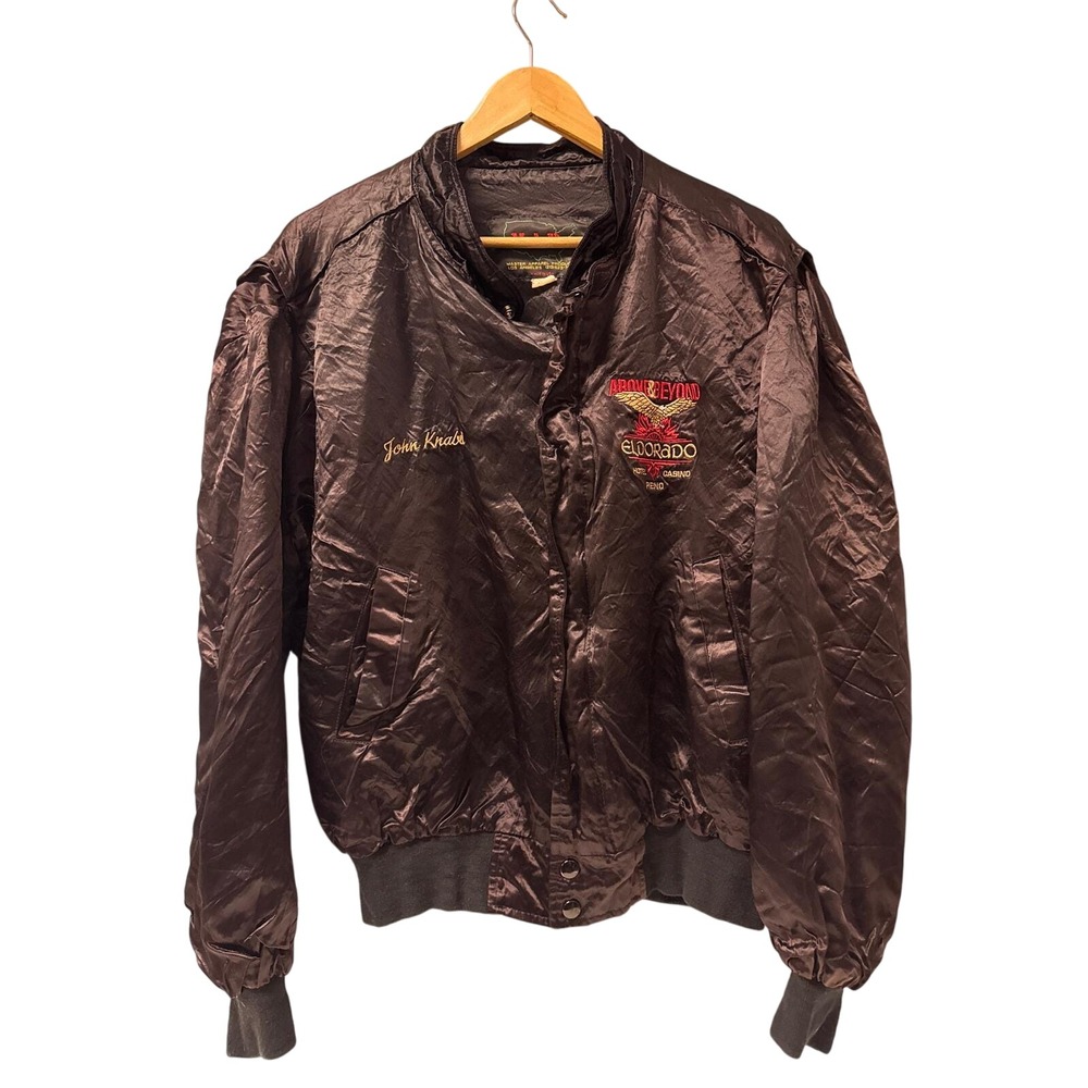 Vintage Eldorado Hotel Casino Reno John‎ Knabel Satin Bomber Jacket Mens